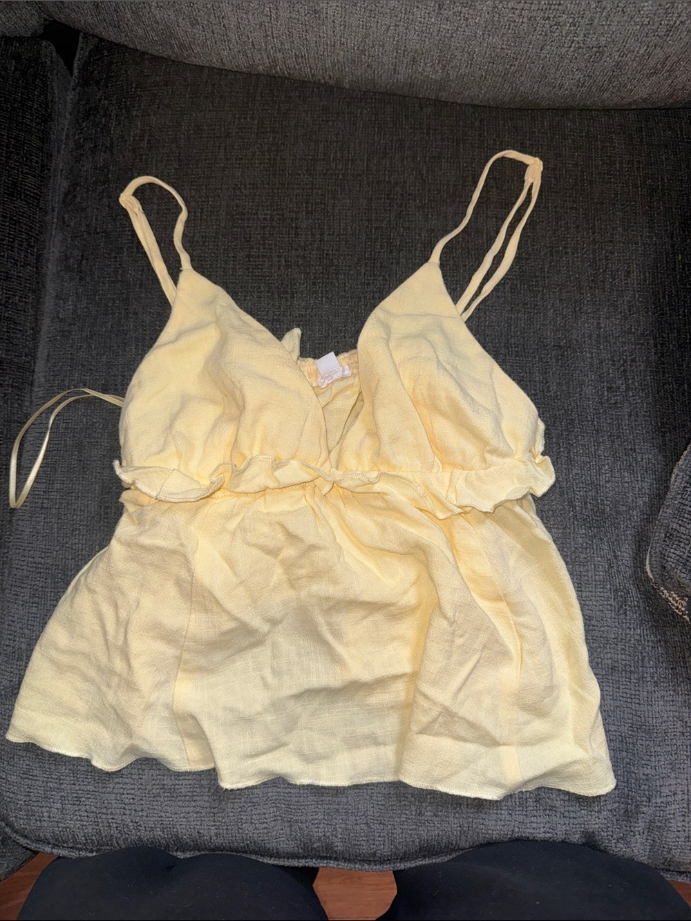 Garage Pale Yellow Ruffle Spaghetti Strap Babydoll Top